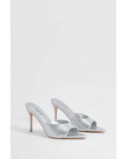 Boohoo Gray Wide Fit Patent Pointed Toe Heeled Mules