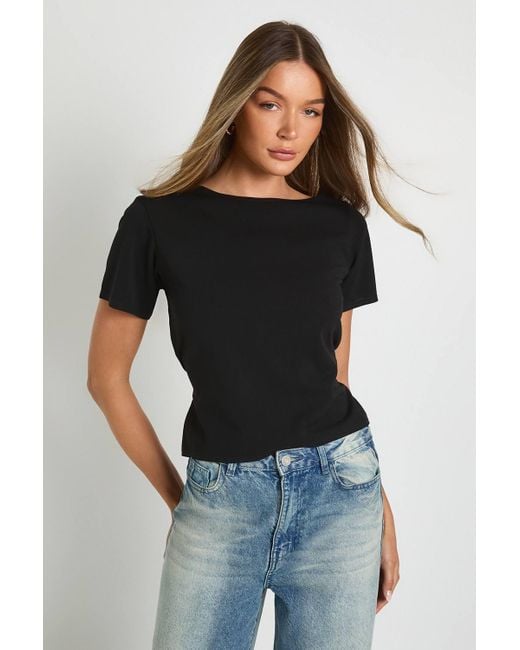 Boohoo Black Scuba Crepe Cinched Tie Back Top