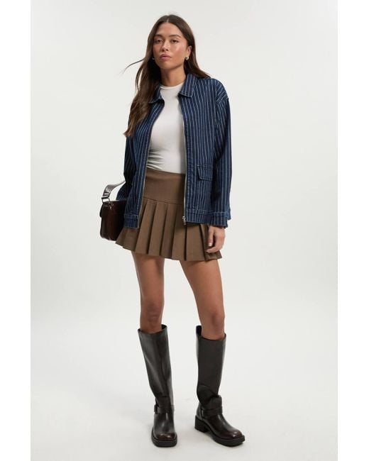 Boohoo Blue Stripe Denim Collared Jacket
