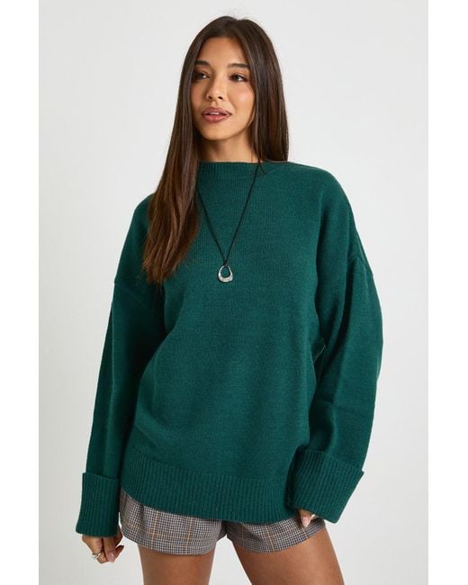 Super Soft Turn Up Cuff Oversized Knitted Jumper Boohoo de color Green