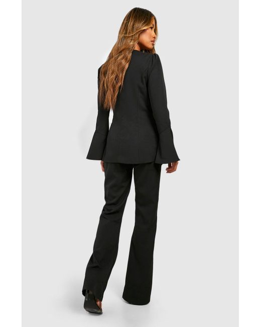 Boohoo Black Pin Tuck Fit & Flare Tailored Trousers