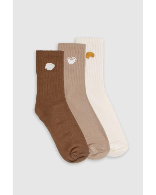Pack De 3 Pares De Calcetines Con Bordado Color Café Boohoo de color Multicolor