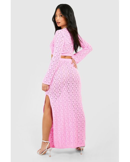 Petite Crochet Maxi Skirt Boohoo de color Pink