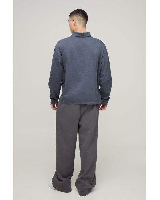 BoohooMAN Langärmliges kastiges Oversize Poloshirt in Blue für Herren
