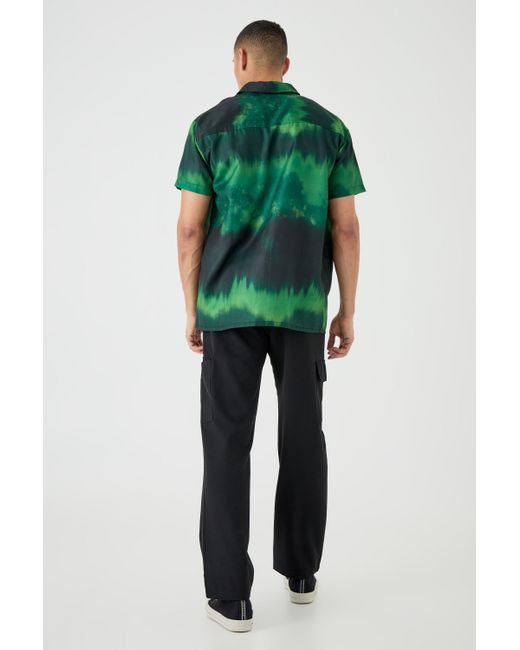BoohooMAN Green Short Sleeve Oversized Ombre Slub Shirt for men