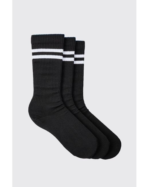 Boohoo Black 3 Pack Sport Stripe Socks