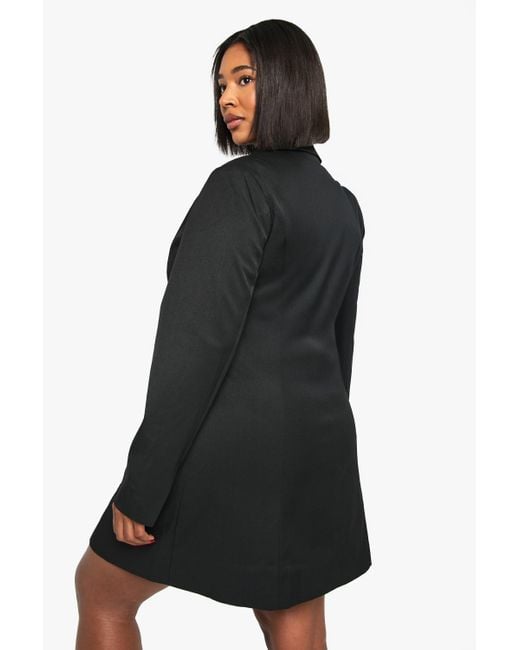 Plus Button Down Collared Tailored Dress Boohoo de color Black
