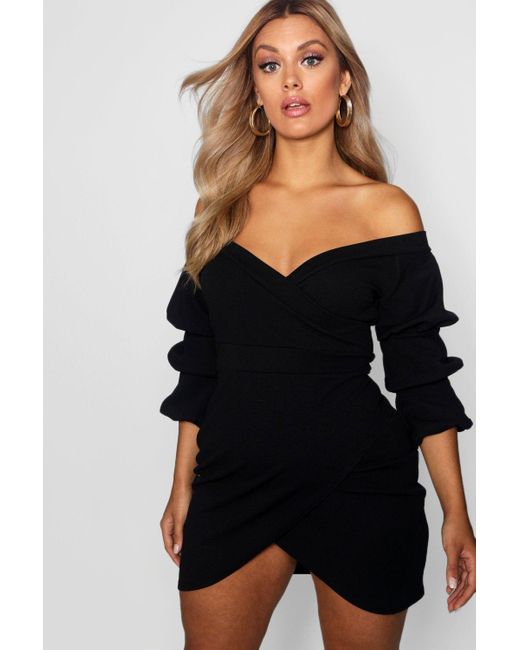 off the shoulder wrap bodycon dress