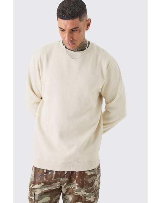 BoohooMAN Tall Basic Crew Neck Sweatshirt in Natural für Herren