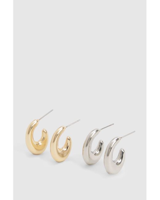 Boohoo White Silver & Gold Multipack Hoop Earrings