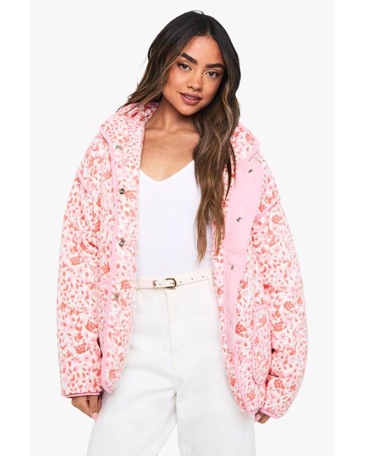 Boohoo Pink Printed Oversized Jacket