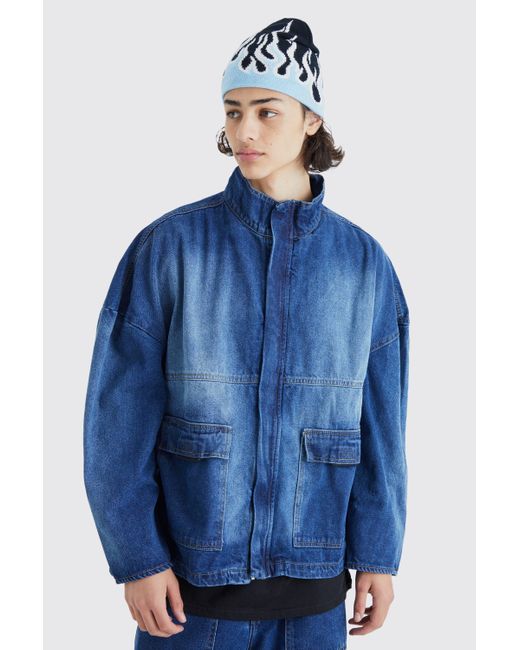 Boohoo Blue Oversized Boxy Jean Jacket