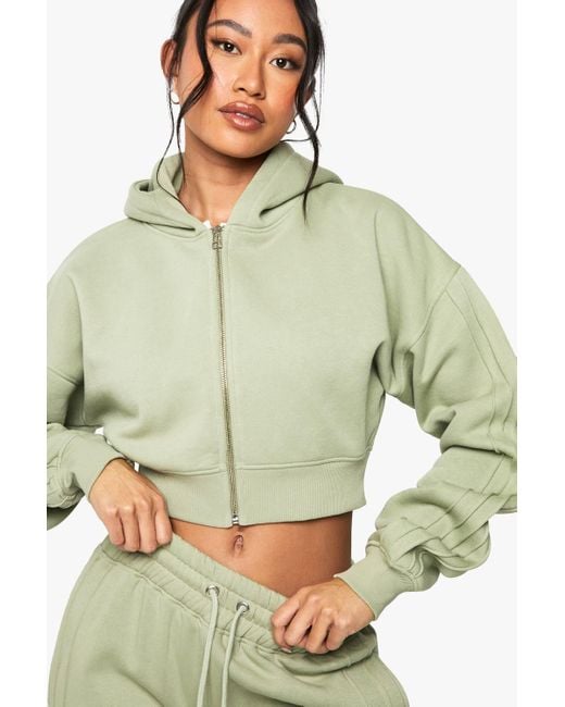 Boohoo Green Seam Detail Boxy Crop Zip Through Hoodie