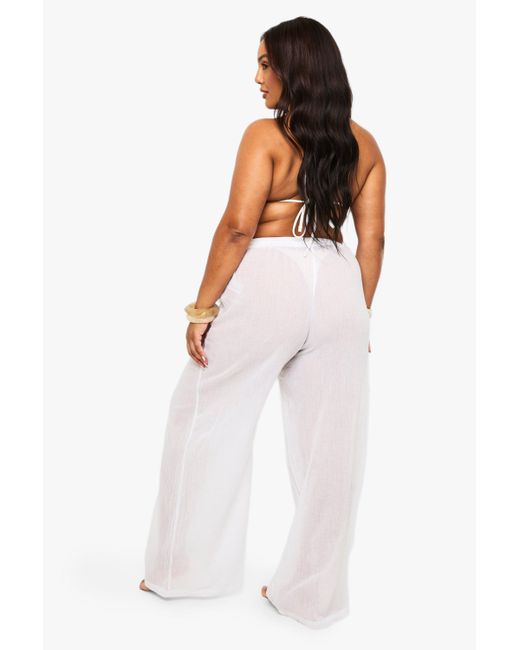Boohoo White Shell Trim Wide Leg Beach Pants