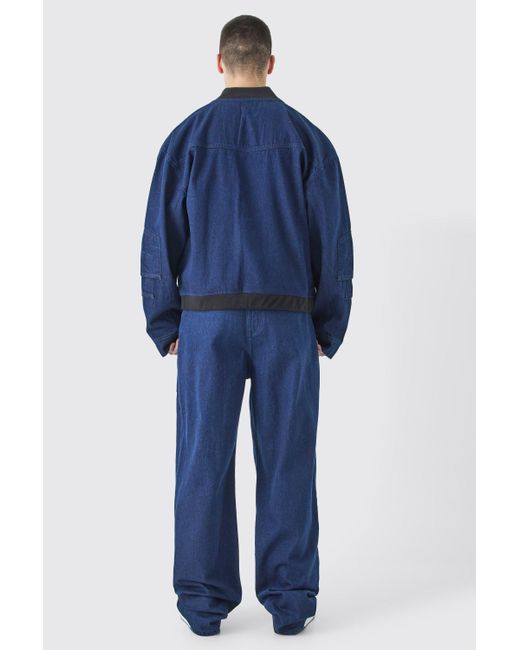 BoohooMAN Blue Tall Baggy Rigid Multi Pocket Carpenter Jeans for men