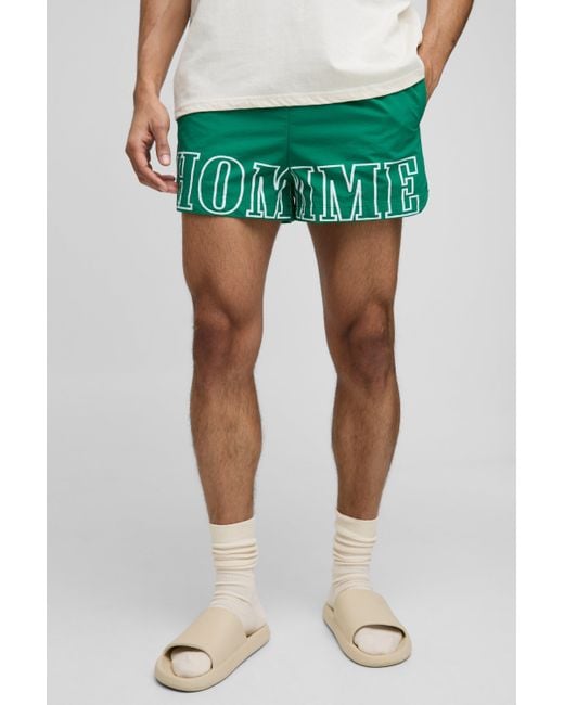 BoohooMAN Gemusterte Nylon Fighter-Shorts mit elastischem Bund in Green für Herren