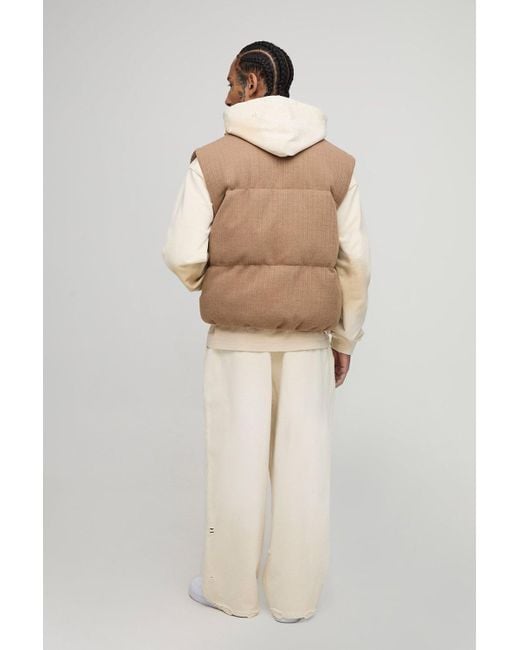 BoohooMAN Brown Boxy Fit Mini Knitted Textured Funnel Neck Gilet for men