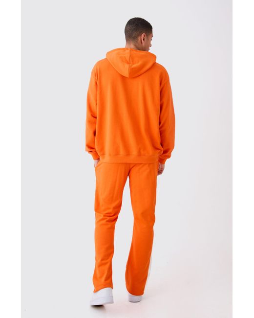 BoohooMAN Orange Oversized Washed Loopback Hooded Gusset Tracksuit for men