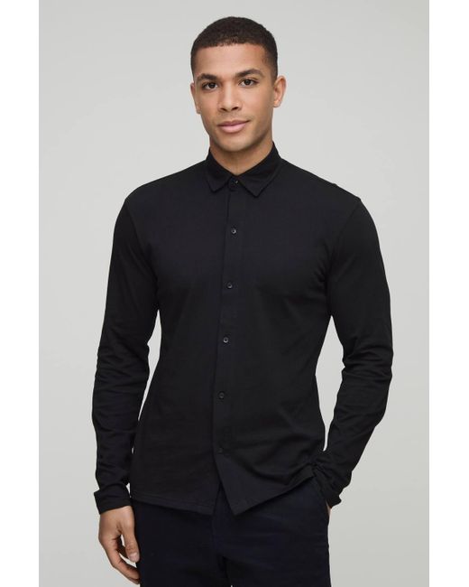 Boohoo Blue Slim Fit Jersey Long Sleeve Shirt