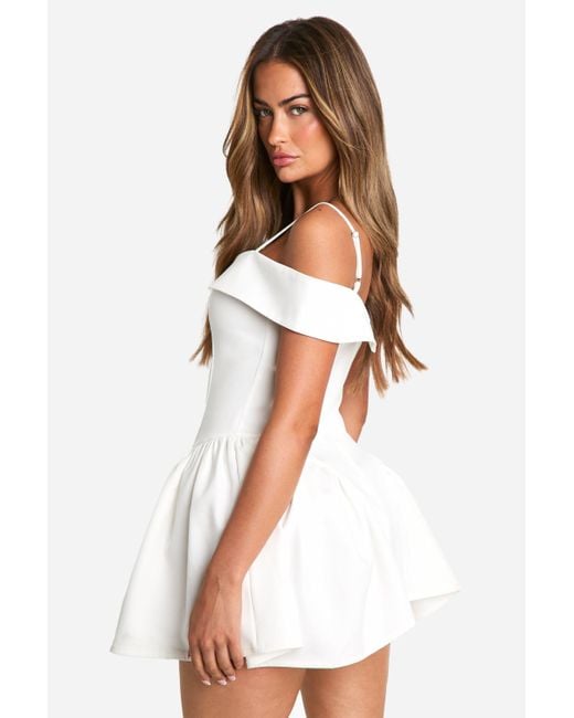Boohoo White Strappy Tailored Full Skirt Mini Dress