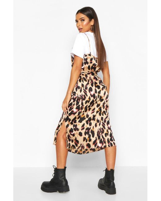 satin leopard slip dress