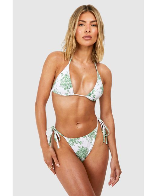 Boohoo Green Floral Padded Triangle Bikini Set