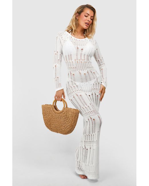 Ladder Crochet Open Back Beach Maxi Dress Boohoo de color White