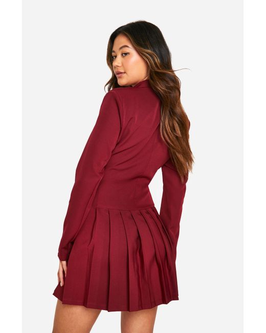 Boohoo Red Pleated Mini Blazer Dress