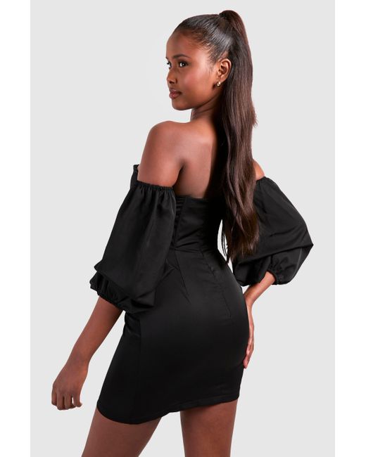 Boohoo Black Corset Puff Sleeve Mini Dress