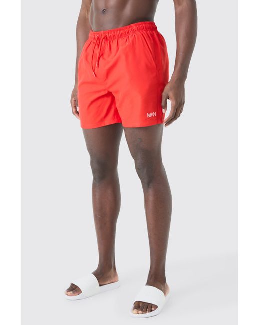 BoohooMAN Original Man Mid Length Swim Short in Red für Herren