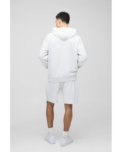 BoohooMAN White Lightweight Basic Regular Fit Over The Head Hoodie And Relaxed Jersey Short Set for men