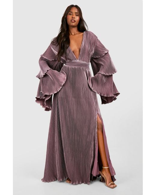 Boohoo Purple Layered Ruffle Sleeve Maxi Dress
