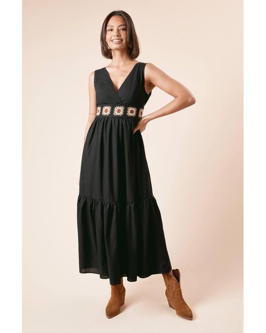 Dorothy Perkins Black Trim Wrap Front Tie Back Maxi Dress