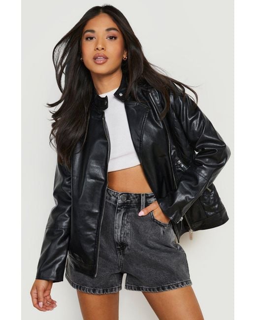 quilted faux leather biker jacket