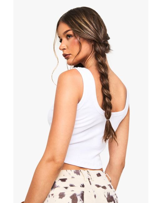 Boohoo White Eyelet Detail Ribbed Vest Top