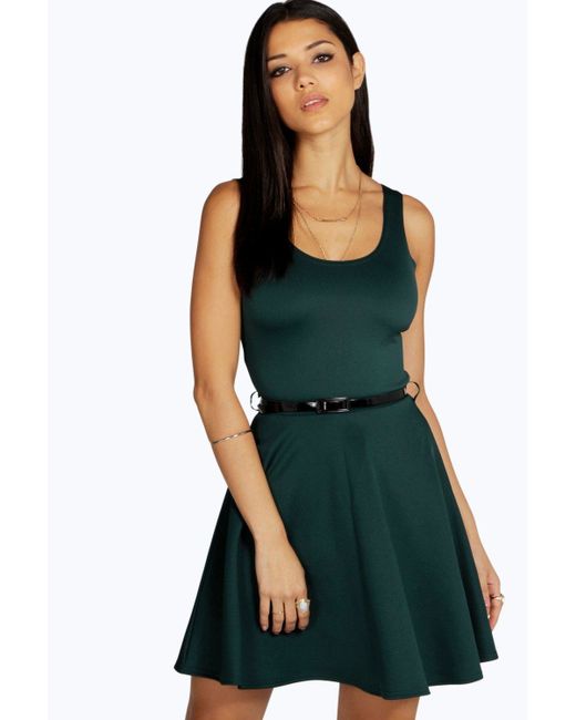 Boohoo Maya Scoop Neck Skater Dress in Green | Lyst