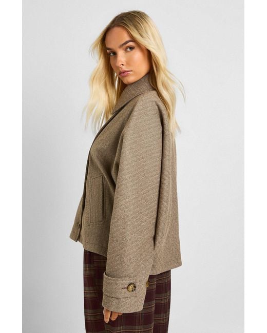 Boohoo Natural Boxy Collared Wool Jacket