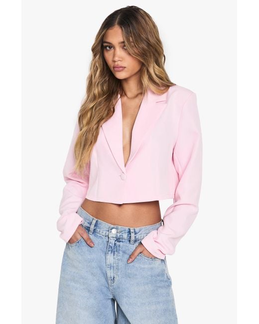 Boohoo White Basic Woven Relaxed Fit Crop Blazer