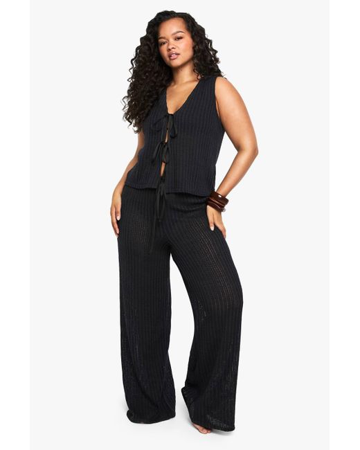 Boohoo Blue Plus Beach Wide Leg Beach Pants