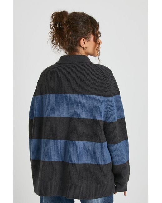 Boohoo Blue Chunky Knit Oversized Collared Button Down Sweater