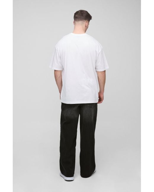 BoohooMAN White Tall Oversized Extended Neck Floral Line Drawing Print T-shirt for men