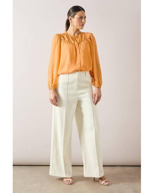 Wallis White Petite Dobby Button Collarless Blouse