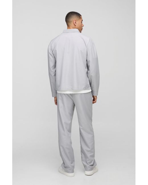 BoohooMAN Gray Oversized Ripstop Shirt Jacket & Relaxed Pants Set for men