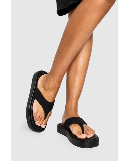Boohoo Black Wide Fit Faux Suede Chunky Thongs