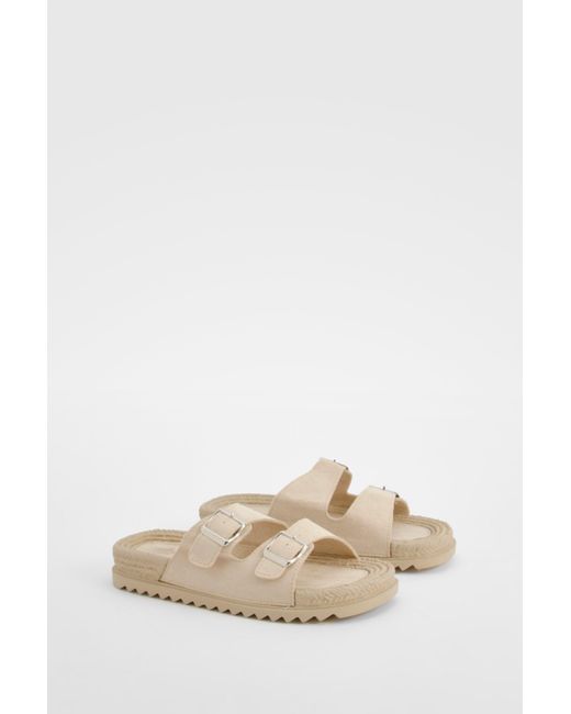 Boohoo Natural Double Strap Buckle Detail Espadrille Sliders