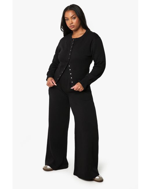 Boohoo Black Plus Deep Hem Popper Bomber Sweatshirt Tracksuit