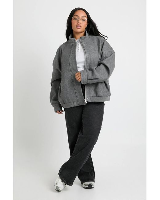 Boohoo Gray Plus Oversized Bomber Jacket