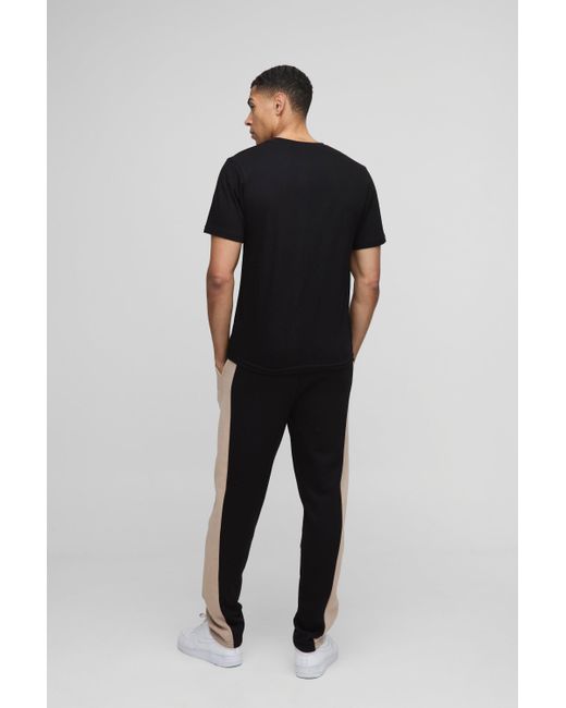 BoohooMAN Slim-Fit Man Colorblock Jogginghose in Black für Herren