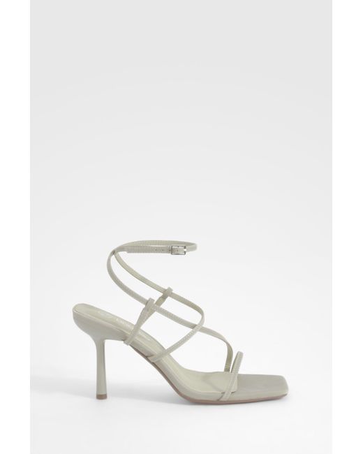 Boohoo White Square Toe Strappy Mid Height Heels