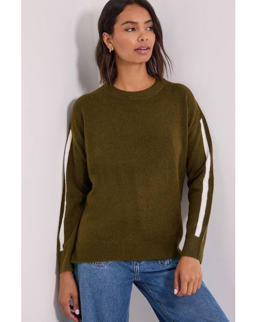 Dorothy Perkins Green Stripe Sleeve Crew Neck Sweater